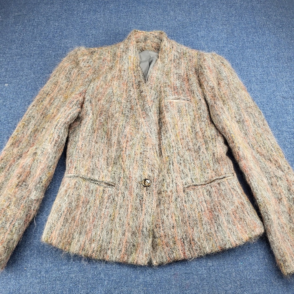 VTG Allen Bernard Ltd Mohair Style Striped Blazer USA Union Made ILGWU Rust Grey